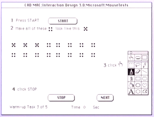 Screenshot of mouse test software.